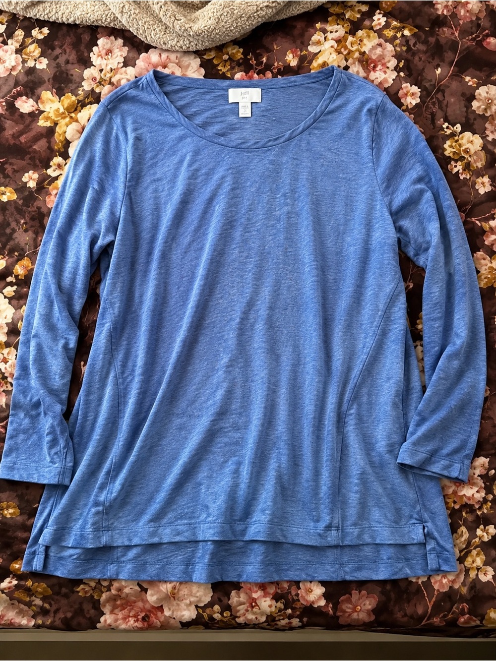 J.Jill Fit Tunic Top 2X Plus Size Blue Soft Long Sleeve High Low Hem